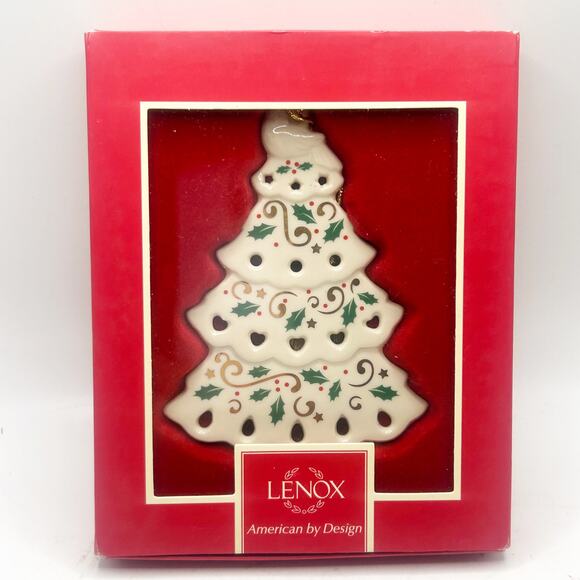 Lenox Joyous Tidings Porcelain 24k Gold Christmas Tree Pierced Ornament in box - Picture 1 of 4